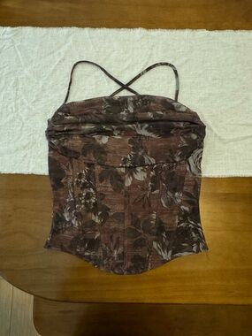 Windsor Brown Floral Corset Cami with Crisscross Straps